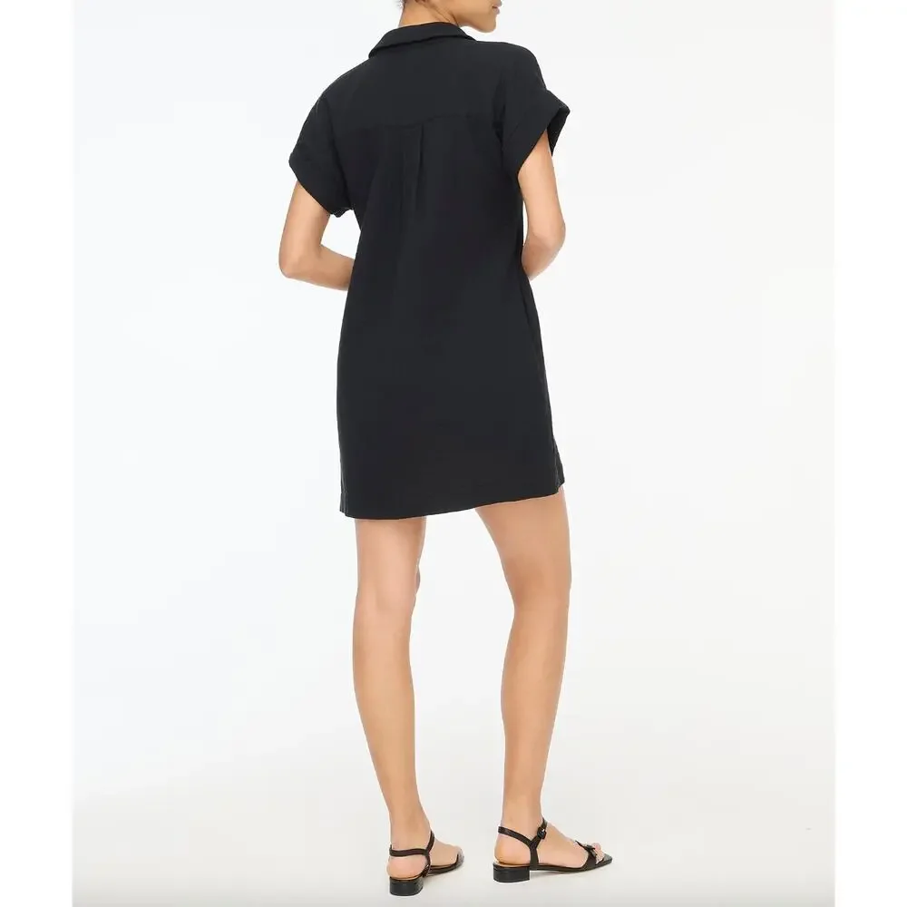 J.Crew Short Sleeve Gauze Popover Dress Mini Casual Cotton Black XXS NWT